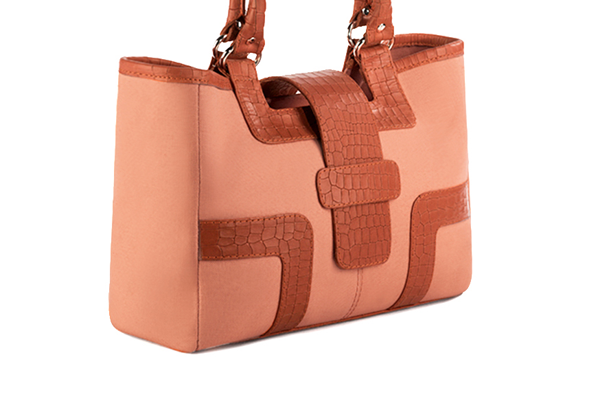 Dress handbag in peach and terracotta orange leather - Front view
